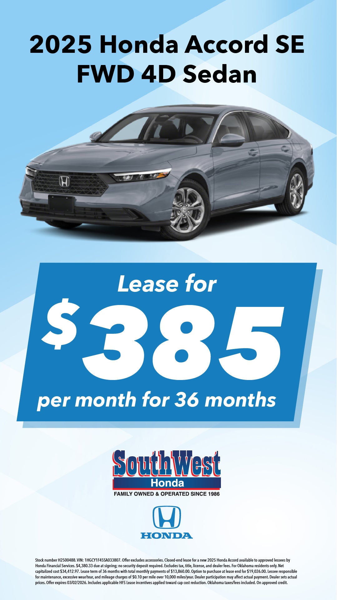 Shop $385/mo Lease Special on 2025 Honda Accord!