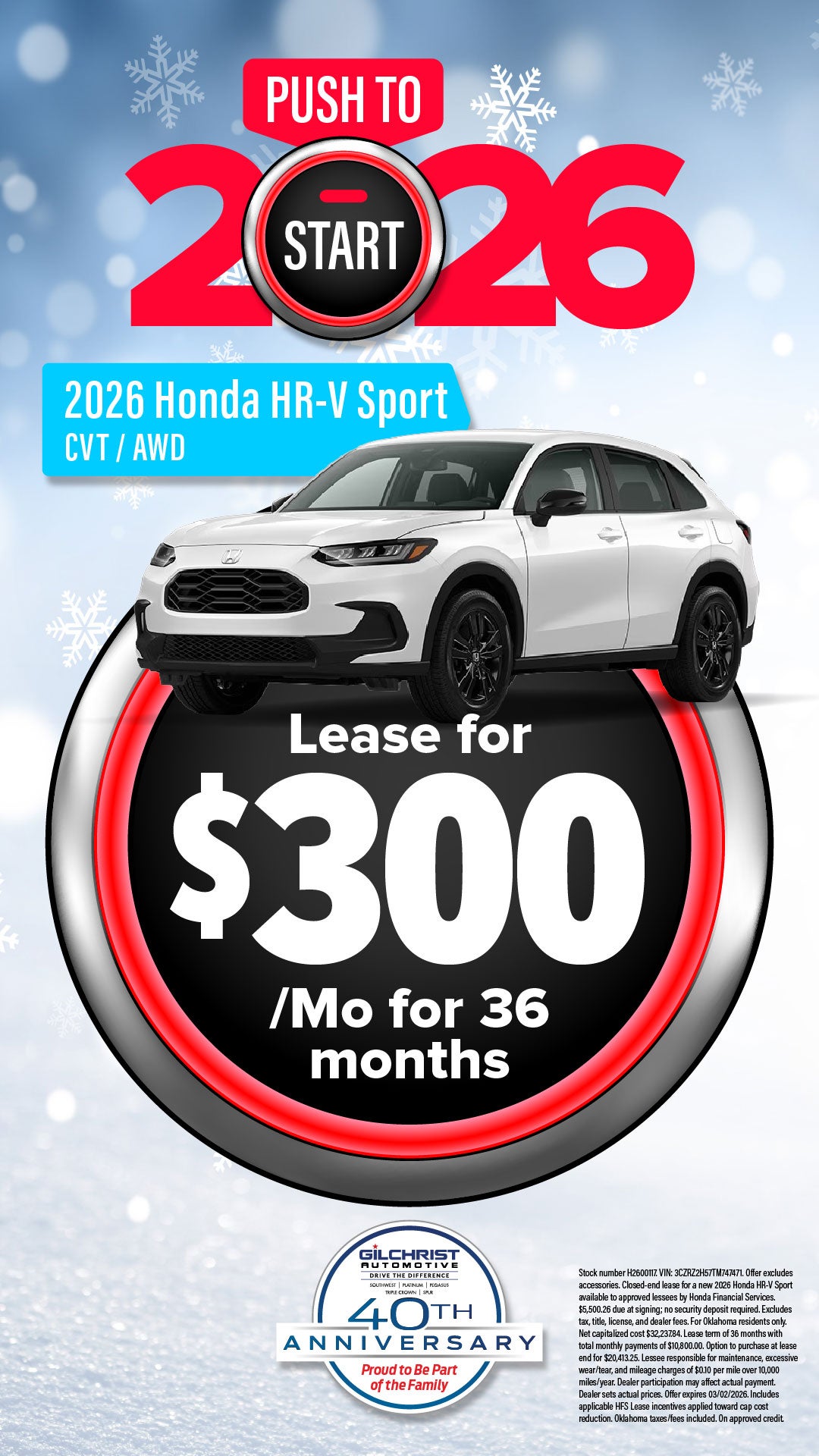 Shop $300/mo Lease Special on 2026 Honda HR-V Sport!